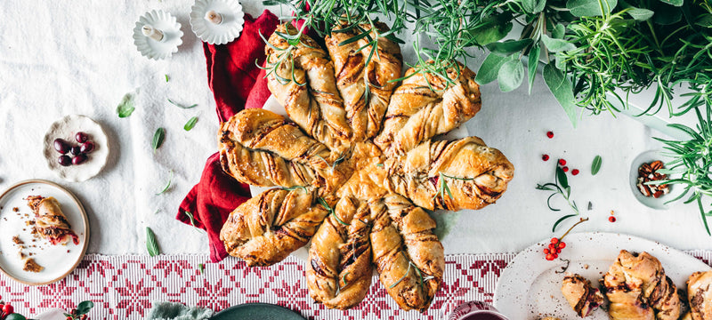 Festive Starbread with Sprout Sage Pesto and Cranberry Sauce